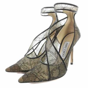 HADLEA 100 ストラップパンプス ポインテッドトゥ ピンヒール レース シアー シースルー 36 ブラック