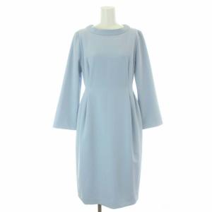 20SS ボートネックタイトワンピース ひざ丈 長袖 38 サックス