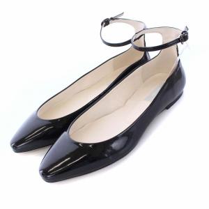18AW フラットバレエシューズ アンクルストラップ エナメル フェイクレザー 38 ブラック CWGS184544