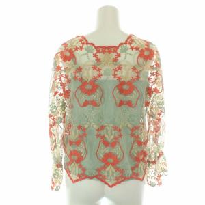 GRACE CONTINENTAL 21SS フラワーオーナメントトップ ブラウス 長袖 スカラップ レース 刺繍 シースルー 花柄 36 S