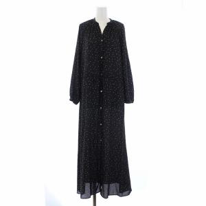 22SS ドットプリントワンピース 長袖 ロング ペチコート付き 黒 ブラック
