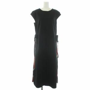 ワンピース フレンチスリーブ ロング サイドチェック 切替 38 ブラック