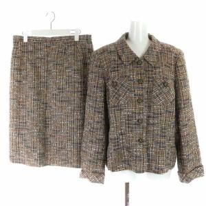 セットアップ ジャケット タイトスカート ひざ丈 ウール ツイード 15+ XXL ブラウン