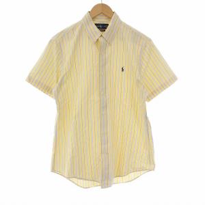 半袖 ボタンダウンシャツ ストライプ ポニー刺繍 L 黄色 青 イエロー ブルー