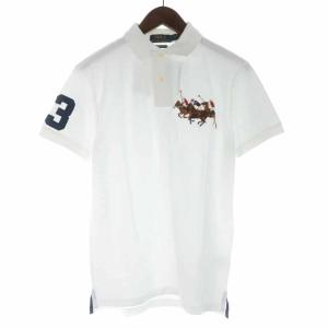 カスタム スリム フィット トリプルポニー ポロ シャツ コットン 刺繍 半袖 ホワイト