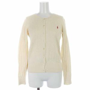 ニットカーディガン コットン ケーブル編み ロゴ刺繍 長袖 XL アイボリー