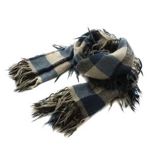 ストール マフラー チェック フリンジ マルチカラー ベージュ ネイビー
