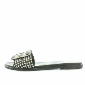 PIERRE HARDY ミュール サンダル ローヒール レザー ドット柄 36 23.0cm 黒 ブラック 白 ホワイト KM01