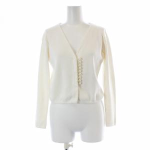 カーディガン リブニット 長袖 パール装飾 F ホワイト