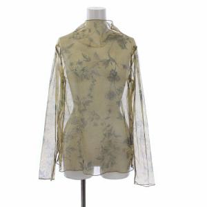 Ameri VINTAGE 21SS BENETT SHEER TOP カットソー 長袖 ハイネック 総柄 F カーキ