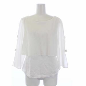 フェイクレイヤード カットソー 七分袖 リボン 40 L 白 ホワイト