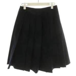 PRADA プリーツスカート フレアスカート ひざ丈 ウール 38 XS 紺 ネイビー