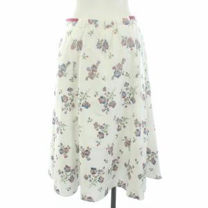 TOCCA スカート ひざ丈 花柄 刺繍 フレア 4 L ホワイト ピンク
