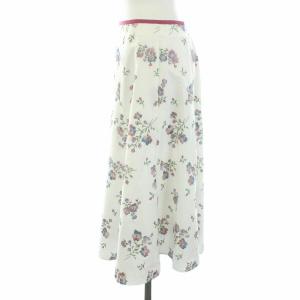 TOCCA スカート ひざ丈 花柄 刺繍 フレア 4 L ホワイト ピンク