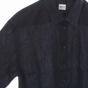 ARMANI COLLEZIONI シャツ リネン コットン 長袖 XL ネイビー