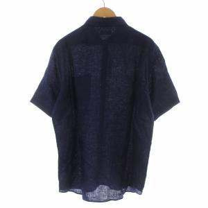 BARNEYS NEW YORK 半袖リネンシャツ カジュアルシャツ 半袖 ステンカラー 麻 XL 紺 ネイビー 2102527