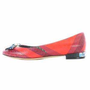 Salvatore Ferragamo パンプス レザー ラウンドトゥ ローヒール ヴァラ 総柄 6.5D 24cm 赤 レッド
