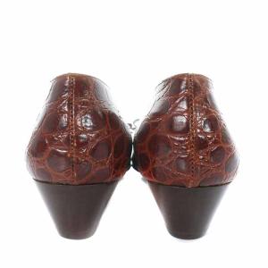 Salvatore Ferragamo BOUTIQUE パンプス レザー チャンキーヒール ローヒール クロコ型押し 6.5C ボルドー