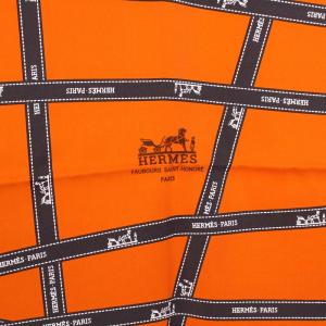 HERMES カレ90 ボルデュック スカーフ シルク オレンジ