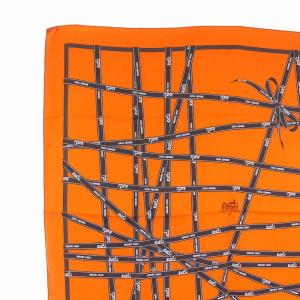 HERMES カレ90 ボルデュック スカーフ シルク オレンジ