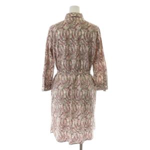 OLD ENGLAND ワンピース ひざ丈 七分袖 花柄 総柄 コットン 36 S ピンク グレー