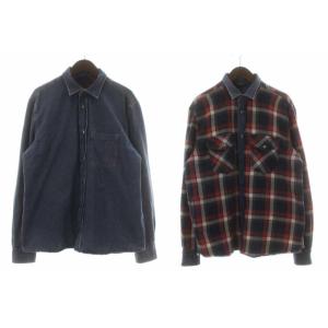 リバーシブル デニムジャケット チェック L ブルー レッド
