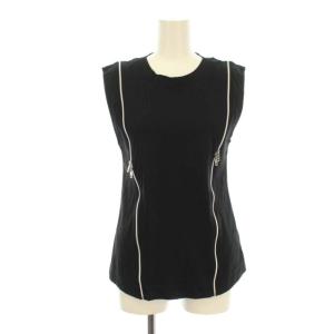 カットソー ノースリーブ クルーネック ジップアップ ストレッチ S ブラック