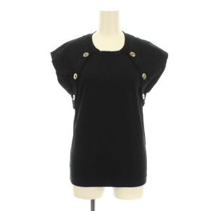 カットソー フレンチスリーブ スタッズ ロゴ ストレッチ S ブラック
