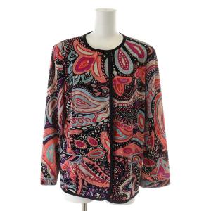 FASHION カンカン素材 ノーカラージャケット 総柄 40 M 黒 ブラック 赤 レッド