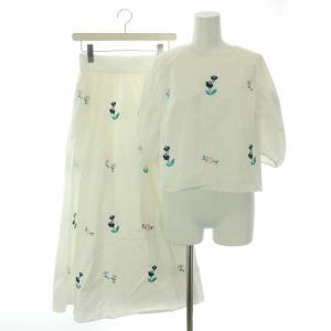 22SS セットアップ ブラウス スカート 花刺繍 S 白