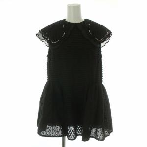 22SS オーガンジーカラートップス カットソー ノースリーブ ビーズ装飾 花柄 1 S ブラック