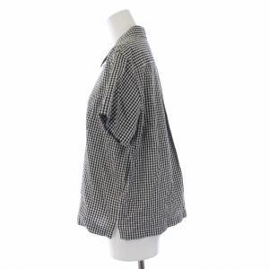 MHL. 17SS COTTON GINGHAM ブラウス シャツ 半袖 ギンガムチェック 2 M 黒 白 ブラック ホワイト