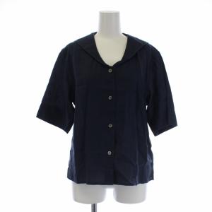 2019年製 セーラーカラーブラウス シャツ 半袖 リネン 2 ネイビー