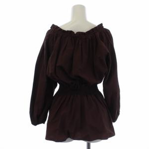 ESTNATION COLUMN タフタギャザートップス ブラウス シャツ 長袖 リボン 38 ブラウン