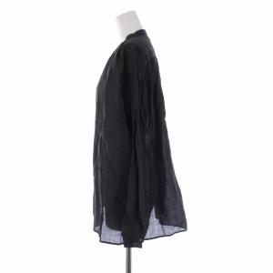 UNITED ARROWS ラミーVネックギャザーブラウス シャツ 長袖 麻 F ブラック タグ付き
