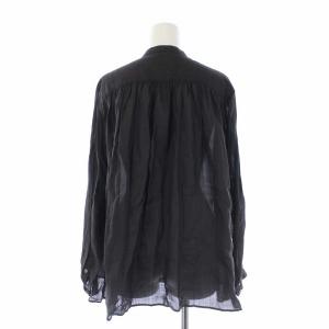 UNITED ARROWS ラミーVネックギャザーブラウス シャツ 長袖 麻 F ブラック タグ付き