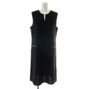 ワンピース ノースリーブ リボン ひざ丈 ニット 38 ブラック