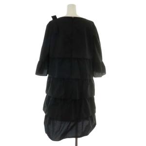 M'S GRACY 21年 ワンピース ひざ丈 リボン ティアード 7分袖 38 M 黒 ブラック