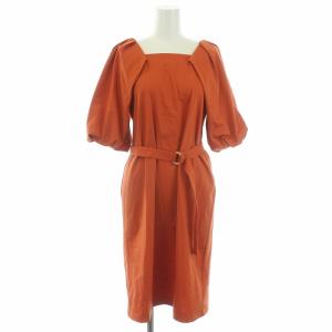 22SS パフスリーブジャージワンピース ひざ丈 半袖 ベルト 36 S オレンジ
