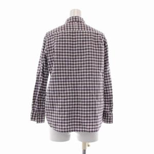 MARGARET HOWELL ブラウス シャツ 7分袖 ギンガムチェック リネン混 パープル ホワイト ブラウン