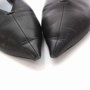 CELINE フィービー期 エッセンシャル パンプス レースアップ フラット シューズ レザー 37 23.5cm 黒 ブラック