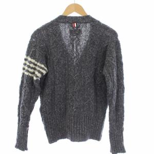 THOM BROWNE カーディガン 4BAR トリコロール ケーブル編み 長袖 2 M グレー