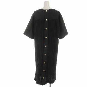CELINE ヴィンテージ ワンピース ニット切替 金ボタン 42 黒