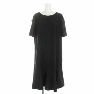 19SS フレアワンピース ロング リボン 半袖 大きいサイズ 46 XXL 黒 ブラック
