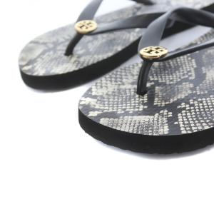 TORY BURCH トングサンダル ビーチサンダル ビーサン パイソン柄 ロゴ ラバー 24.5cm ブラック