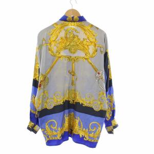 GIANNI VERSACE ヴィンテージ 長袖 ボタンダウンシャツ 総柄 シルク100％ 46 S マルチカラー