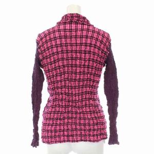 me ISSEY MIYAKE プリーツ シャツ ブラウス チェック 長袖 ピンク パープル