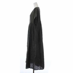 nest Robe フレンチスリーブ ロングワンピース 半袖 ギャザー 麻 リネン F 緑 モスグリーン