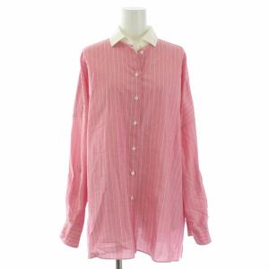 シャツ 長袖 2WAY ストライプ S ピンク ホワイト