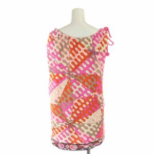 Emilio Pucci チュニック コットン パイル地 総柄 ノースリーブ F34 S オレンジ ピンク